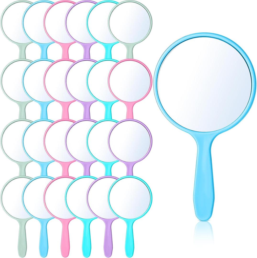 Jetec 25 Pcs Handheld Mirror with Handle, 3.94" L x 2.17" W, Small Portable Round Mirror Bulk for Kids Classroom Travel Makeup Camping Daily DIY Gifts Valentine's Day Easter Crafts(Blue Color Series)
