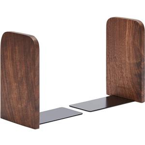 Pandapark Wood,Non-Skid Bookend for Shelves,Heavy Duty,Book Stand for CDs, 1 Pair (Black Walnut)