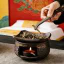 Ceramic Burner Kit with Wooden Clips and Pads, Essential Oil Burner for Incense & Herbs, Tea Light Candle Holder Warmer for Home Office Meditation Relaxation (Circular, 10.5 * 6.5cm/4.13 * 2.56in)