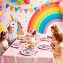 WELLIFE 20PCS Unicorn Theme Plastic Plates - Dinner & Dessert Plates for Magical Unicorn Birthday Party Decorations, 1st Birthday Party Supplies for Girls