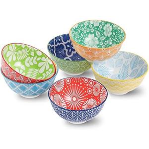 Dessert Bowls Set of 6 - Small Ceramic Bowls for Ice Cream, Snack, Rice - Colorful Cute Style - Microwave and Dishwasher Safe - 4.75 Inch - 10 oz