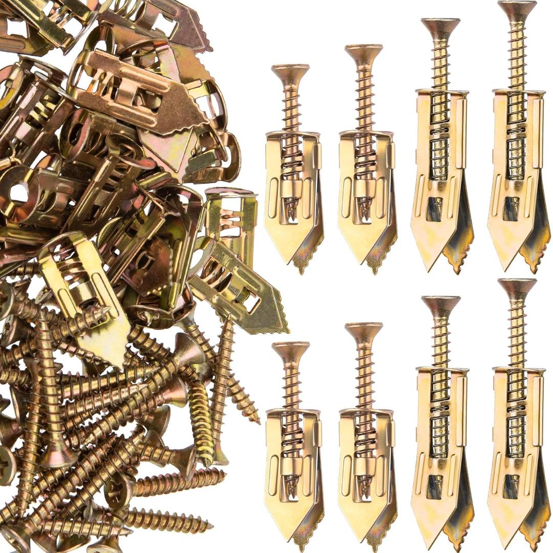 HINZIC 40 Sets Self-Drilling Drywall Anchors, Zinc Plated Steel Screws and Anchors Kit Heavy Duty, No Drill or Holes in Wall, for Garden Statues, Patio Furniture, TV, Shelf Straps, Cabinets - 4 Sizes