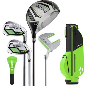 1GoTo-G 6 Pieces Kids Golf Clubs Set - Youth Golf Clubs Junior Set for Boys Girls Includes Stand Bag, 1# Driver, 7/8#, 9/P# Irons and Putter, Green – Ages 6-8 – Right Hand