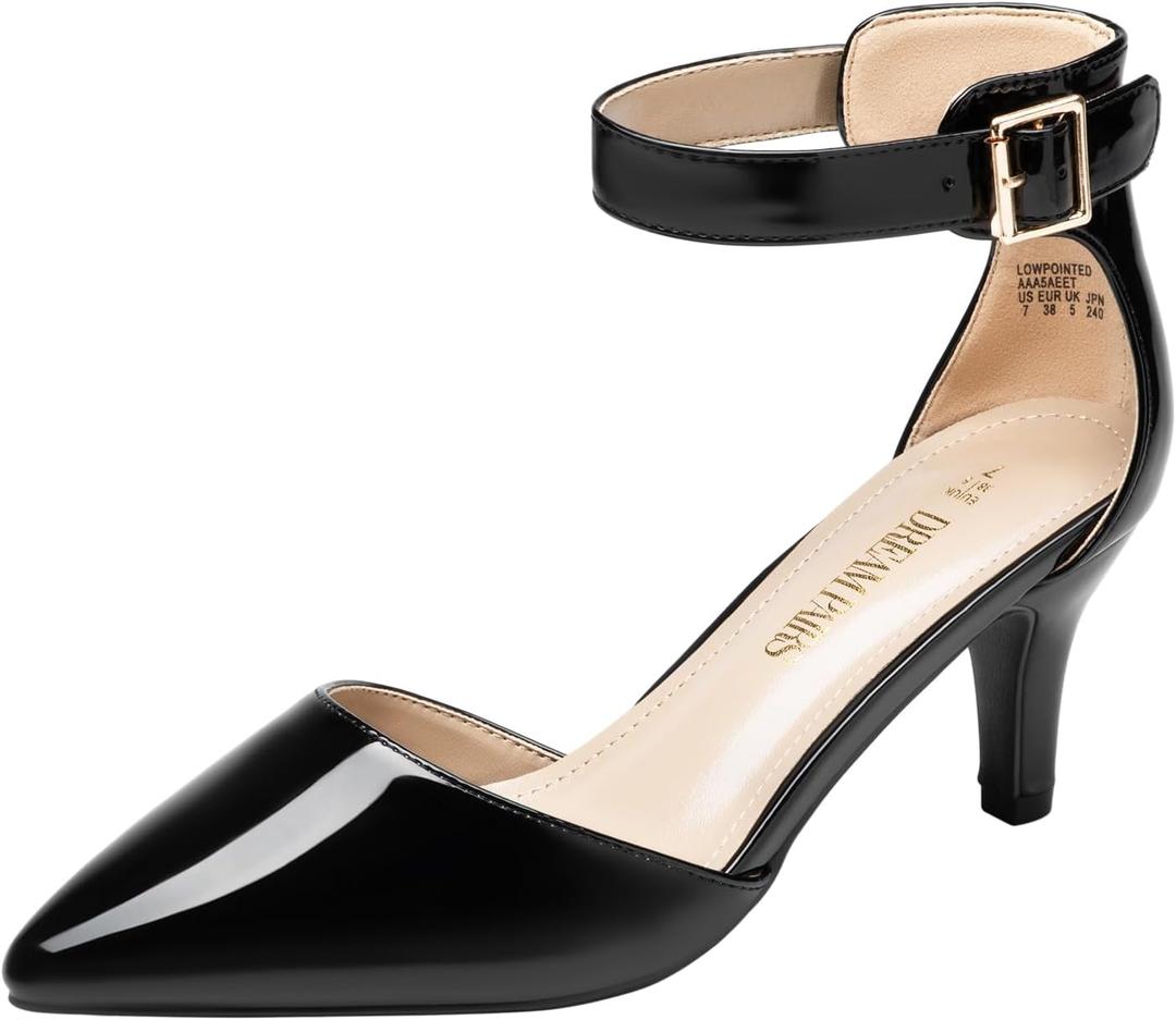 DREAM PAIRS Kitten Heel Low Heel for Women Closed Pointed Toe Pumps Wedding Party Sexy Dress Shoes Lowpointed (12, Black/Pat)