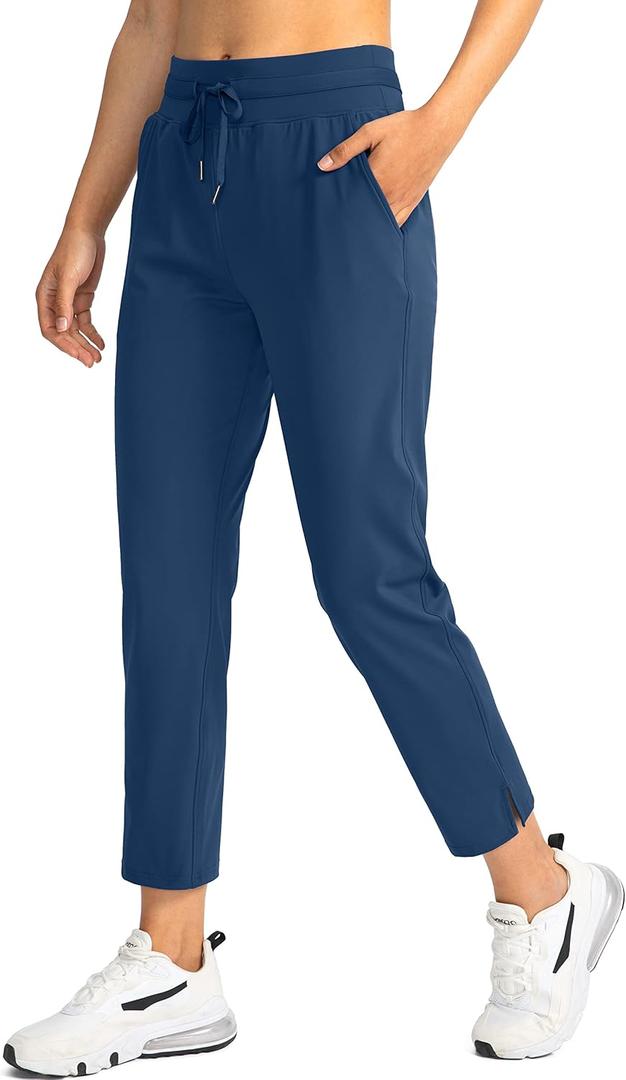 Soothfeel Women's Pants with 4 Pockets 7/8 Stretch High Waisted Sweatpants Travel Athletic Work Golf Pants for Women (Blue, M)