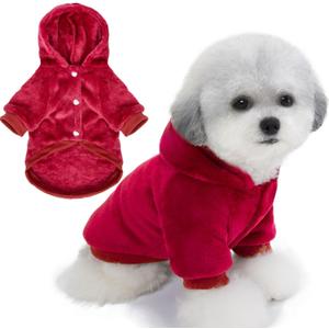 FabriCastle Dog Hoodie Sweater for Small Dogs Boy and Girl, Dog Clothes XS XXS Puppy Sweatshirt, Pet Outfit, Cat Clothing Super Soft Warm Snap On Closure (Wine Red, Medium)