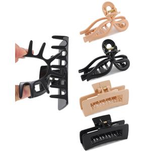 Lourny Silicone Hair Clips for Women, 4 PCS Non-Slip Strong Hold Flexible Cloud Claw Clips for Thin or Thick All-Day Comfort Large Bow Hair Clips(Black+light khaki+dark khaki)