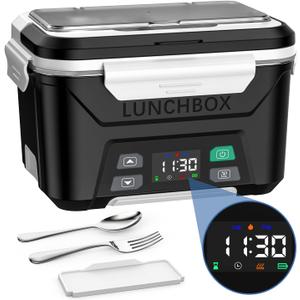 EAST OAK Cordless Electric Lunch Box for Adults, Heated Lunch Box Battery Powered with Automatic Heating, 5.5 Cups Portable Food Warmer with Removable Tray Divider