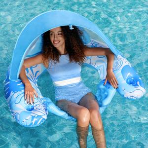 SLOOSH Pool Floats with Canopy Adult,XL Inflatable Pool Lounge Chairs with Cup Holders,Floating Chair for Adults,Inflatable Floaties with Headrest for Party Beach Summer Water Fun (Blue)