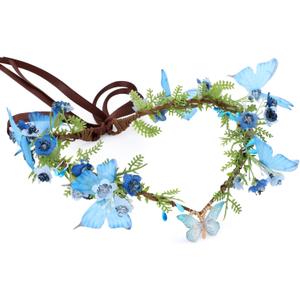 MOSTORY Handmade Fairy Butterfly Crown - Elf Flower Hadpiece Elven Headband for Women s Spring Wedding Maternity Shoot (Blue)