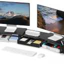 OPNICE Desk Organizers and Accessories, Dual Monitor Stand Riser with Drawer and 2 Pen Holders, Desk Shelf Metal Computer Racks for Office Workspace Organizers, Desktop Organization (Black)