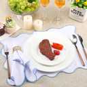 Cotton Linen Placemats and Napkins Set of 4 100% Pure Linen Scalloped Wavy Embroidery Placemats 13 x 19 Inch Cloth Napkins 20 x 20 Inch Layered Washable for Restaurant Kitchen Housewarming Gift