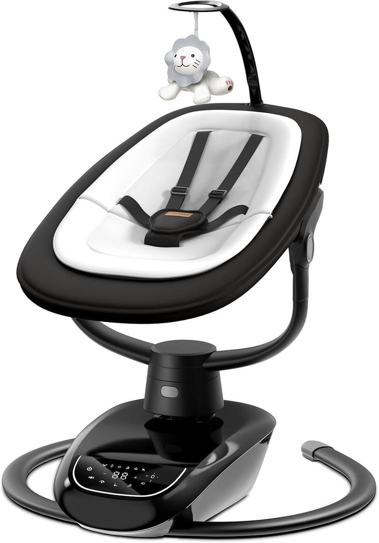 Angelbliss Baby Swing with Custom Motion, 3D-Motion Electric Swing with 6 Unique Motions & 4-Speeds, Bluetooth Enabled, 13 Preset Lullabies (Black)