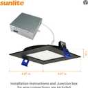 Sunlite 87805 LED 4-Inch Recessed Slim Downlight Fixture, 12 Watts (65W=), 700 Lumens, Indoor & Outdoor, Color Selectable 27K/30K/35K/40K/50K, 90 CRI, 120V, Dimmable, ETL Listed, Matte Black, 1 Pack