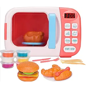 Microwave Toys Kitchen Play Set with Light Sound,Kids Pretend Play Electronic Oven with Play Food and 6 Color DIY Play-Dough for Children Ages 3+ Years (Blue)