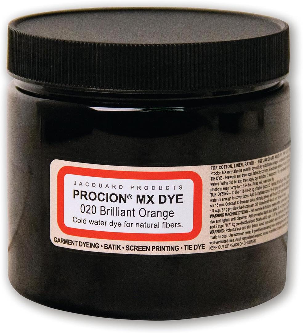 Jacquard Procion MX Tie Dye Powder Brilliant Orange, 8 Ounce Jar for Fabric and Clothing, Permanent and Washfast