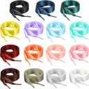 Taiyin 15 Pairs Ribbon Shoelace Flat Ribbon Shoelaces Silk Shoestrings Wide Shoe Laces for Sneakers Skate Shoes Boots Sport Shoes, 15 Colors