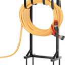 Heavy-Duty Garden Hose Holder with Stable Base and Tool Hooks, Freestanding Metal Hose Hanger Garden Hose Storage Holds 151Ft Hose, Rustproof Water Hose Holder for Outside Yard Lawn, Black (Big Thick Hooks - 45in)