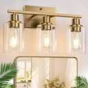 Indoi 3 Light Bathroom Light Fixtures, Brass Vanity Lights for Bathroom with Clear Glass Shades, Modern Bathroom Wall Sconces for Mirror Living Room Cabinet