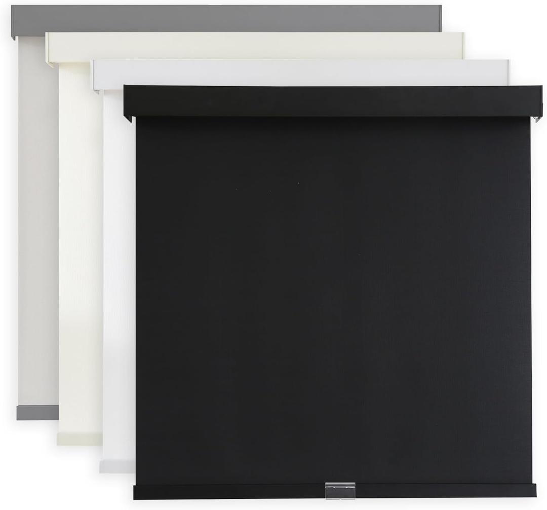 AOSKY Light Filtering Roller Shades Cordless Blinds for Windows, 1% Openness Free-Stop Shades with Valance, Thermal Insulated Fabric, UV Protection, Natural Woven Blinds27" W x 72" H, Black
