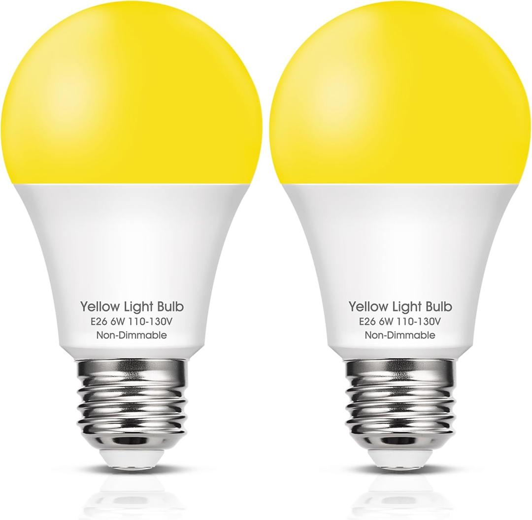 Bug Light Bulbs Outdoor, 40W Equivalent Amber Yellow LED Bug Lights for Outside, 6W 500LM 2000K for Porch Lights, Non-Attracting, Not-Dimmable A19 Bulb for Patio, Deck, Backyard, Hallway, 2 Pack