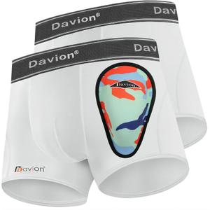 Davion 2-Pack Boys Underwear with 1 Soft Protective Athletic Cup Youth Briefs for Football, Baseball, Lacrosse (Medium, White)