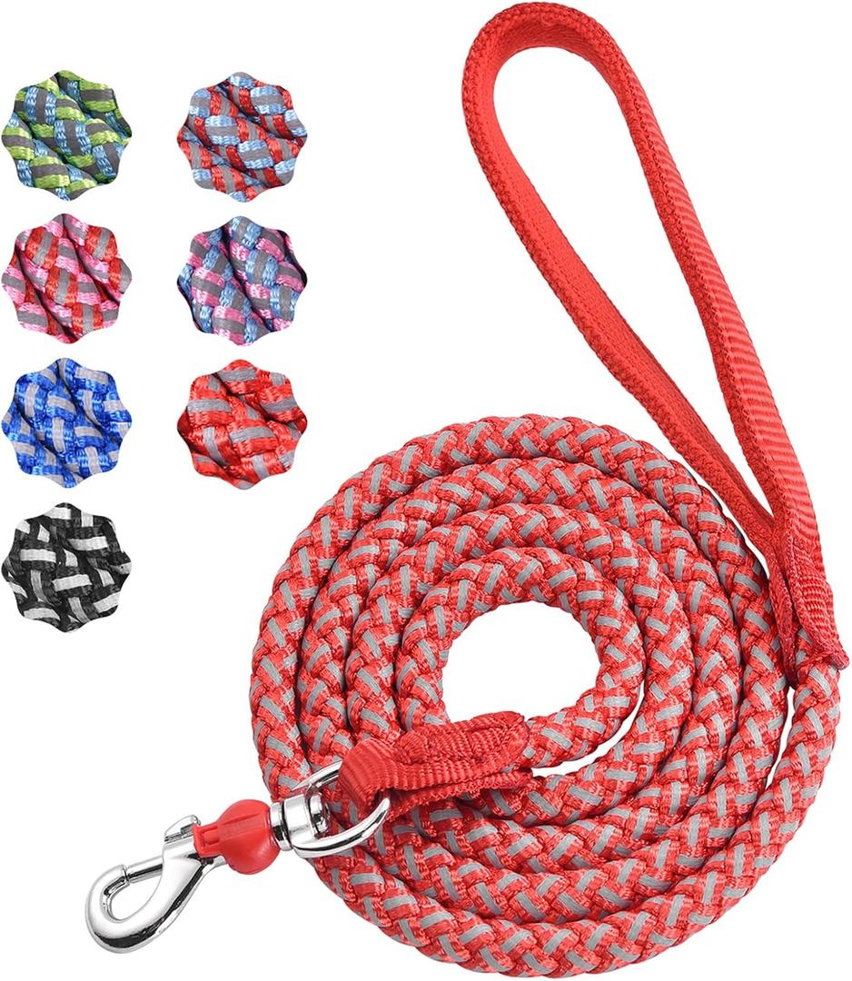 Dog Training Leash for Small to Medium Dogs, Rope Dog Leash, Chew Proof and Reflective Dog Lead (5 FT, Red)