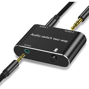 Audio Switch 3.5mm Bi-Direction Switch,Stereo Audio Switcher 2 in 1/1 in 2 Out,A udio Swit ch Headphone Manual Selector Splitter for PC Phone Laptop Headphone(Black)