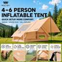 4-6P Inflatable Camping Tent with Canopy Water-Resistant Stove Jack AC Port Air Beam Cabin Tent,Easy Pump Setup,Windproof Air Frame, 2 Room Design,Mesh Windows,Stargazing Skylight,PU2000+,UPF50, 165"L x 118"W x 79"H