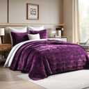 Velvet Quilt, Purple King Size Comforter Set, Luxury Bedding,Soft Plush King Bedspread, Machine Washable Coverlet,All-Season 3 Pieces