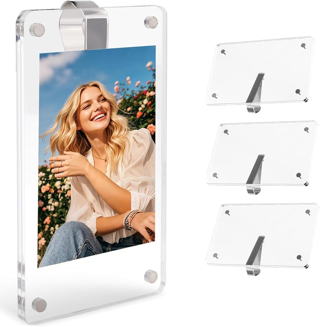 4Pcs Car Clip Picture Holder,Personalized Car Picture Frame,Acrylic Car Photo Holder,Magnetic Car Sun Visor Photo Clip,Visor Clip Photo Frame Hanging Decor Car Accessories for Mom Husband Family Photos, 3.5"L x 2.4"W