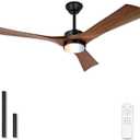 52" Ceiling Fan with Light & Remote, Walnut, ZCCF08WD-52 | Wood-grain ABS blades, remote, 6 speeds, 3CCT dimmable LED and quiet reversible DC motor for living rooms and covered patios