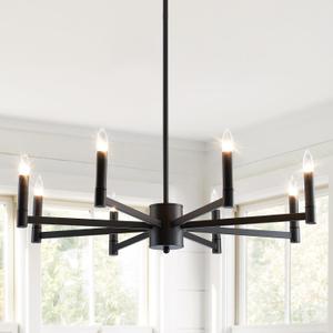 ASGYISA 8-Light Black Farmhouse Candle Chandeliers Modern Matte Ceiling Light Fixture Industrial Hanging Lighting for Dining Room Living Room Bedroom Kitchen Island Foyer, 35.2inch