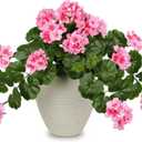 Briful Realistic Silk Geraniums Flowers for Outdoor & Indoor Decor, 19.6 Wide Lush Artificial Geranium Bouquet for Home Door Patio Decor, 15.7'' High Farmhouse Trailing Hanging & Tabletop Decor, Pink