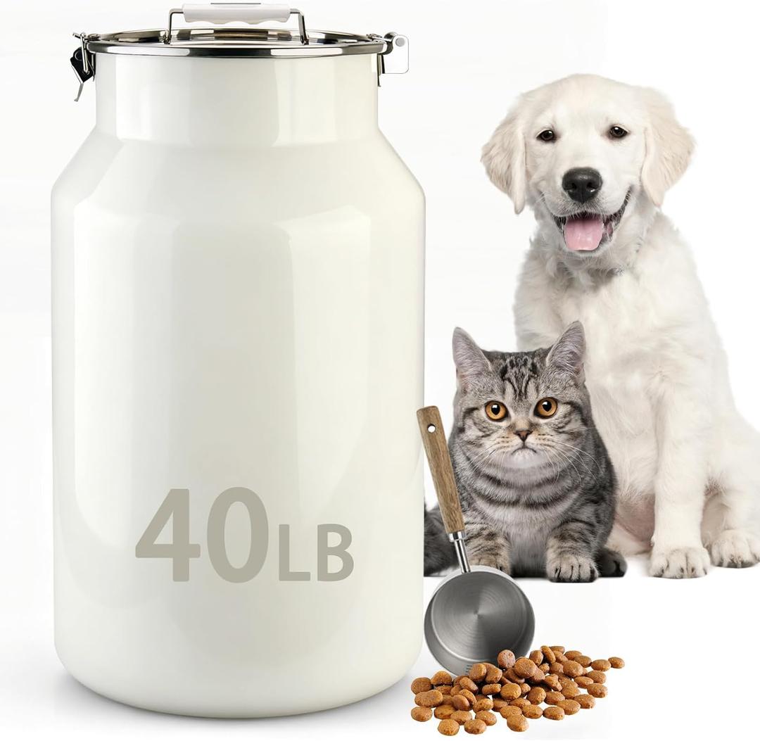 Aloxina Dog-Cat Food Storage Container 40 lb/38 Qt, Large Stainless Steel Pet Food Bin with Airtight Lid & Scoop Included, Durable 304 Metal Storage for Dogs & Cats
