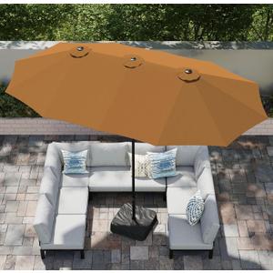 PHI VILLA 15ft Large Patio Umbrellas with Base, Outdoor Double-Sided Rectangle Market Umbrella for Pool Lawn Garden, Tawny