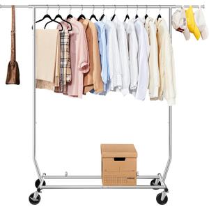 Yaheetech Clothes Rack with Wheels, Heavy-Duty Clothing Organizer, Adjustable Commercial Retail Display Rack, Portable Closet, Chrome-Plated, Silver