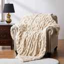 WDCOZY Ruched Faux Fur Throw Blanket Soft Cozy Fluffy Luxurious Blankets Couch Bed Sofa Chair Home Decor Warm Furry Fall Winter Plush Rabbit Fur Bubble Blanket 60" x 80", Caramel Beige Camel Neutral