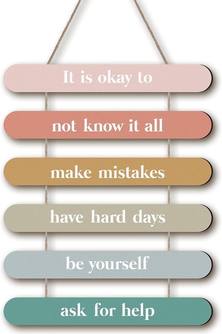 Yousoontic Boho Classroom Decor It Is Okay to Be Yourself Wooden Positive Affirmations Wall Decor Inspirational Hanging Art Mental Health Awareness Decoration for School Classroom Therapy Office