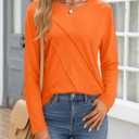 YUCOLEN Long Sleeve Shirts for Women Pleated Crew Neck Cotton T Shirts Solid Color Soft Casual Basic Tees Fall Trendy Tops (Orange, XXL)