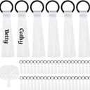 48 Pcs Cheerleader Pom Poms Name Tags Cheerleading Name Tags Ribbon Sublimation Blank Cheer Pom Tags Travel Suitcases Labels for Backpack Keychains (White)