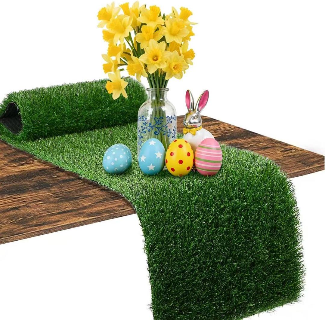XLX TURF Artificial Grass Table Runner for Easter Golf Party Decorations - Green Fake Grass Crafts Table Centerpiece Birthday Safari Theme Baby Shower 90 Inches