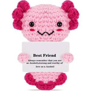3 x Mini Funny Positive Axolotl, Inspirational Handmade Crochet Animal Funny Gifts for Women Men Friend Coworker Teen, Emotional Small Gift for Birthday Graduation Teacher Appreciation