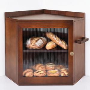 Corner Bread Box For Kitchen Countertop, 2 Tier Bread Bin With Acrylic Door Panel, Adjustable Shelf & Hanging Rack, Food Storage Box For Kitchen, Dining Room, Pantry ﻿