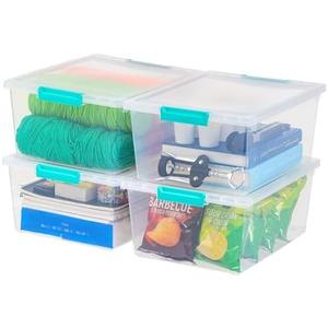 IRIS USA 12 Qt. Plastic Storage Bins Containers with Lids, 4 Pack, Sensory Bin, Craft Storage, Craft Organizers and Storage, Organizing Container for Home, Office and Art Supplies, Stackable, Clear