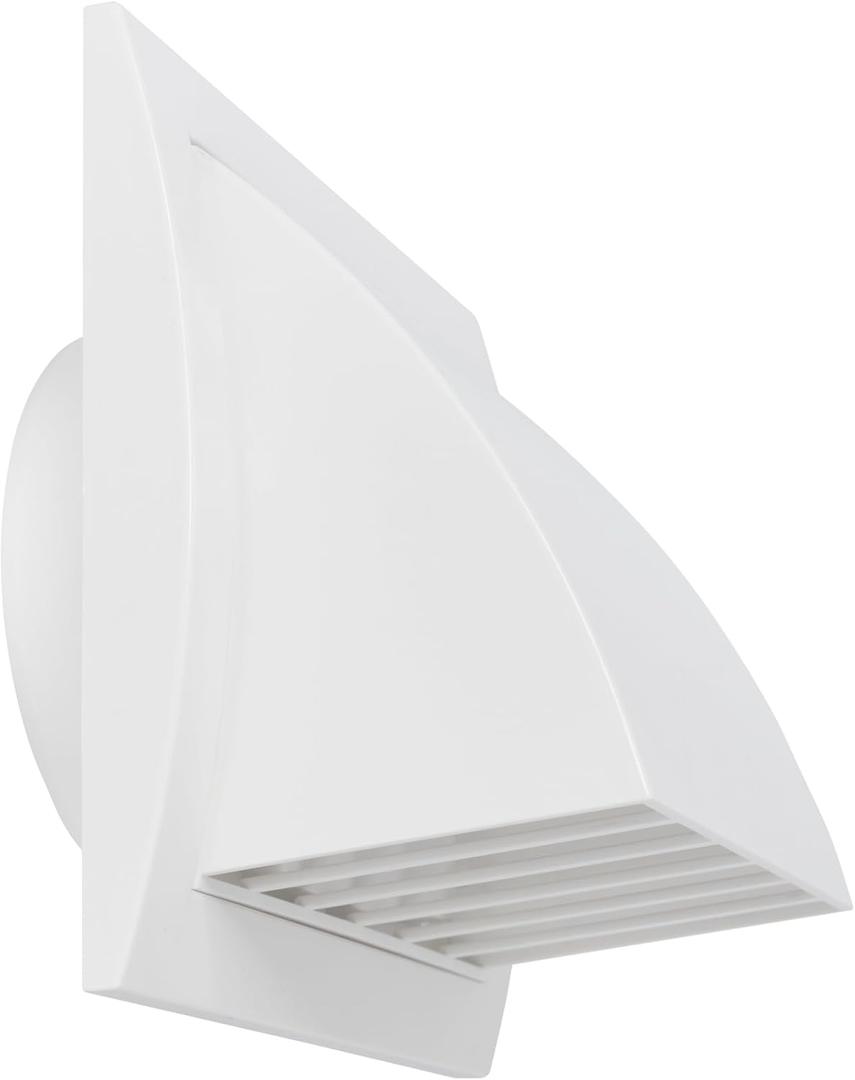 4'' Inch Exhaust Hood Vent with Rain Cover and Flap, White, Indoor and Outdoor Air Vent Cover, HVAC Exhaust Vent Duct Cover, 6'' x 6'' Inch Exhaust Cap (4'' Inch, White)