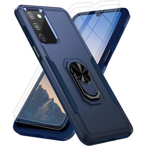 for Samsung Galaxy A03S Phone Case [15 FT Military-Grade Drop Protection], Samsung A03S Case with 2X Tempered Glass Screen Protector, Shockproof Kickstand Phone Case for Galaxy A03S (Dark Blue)