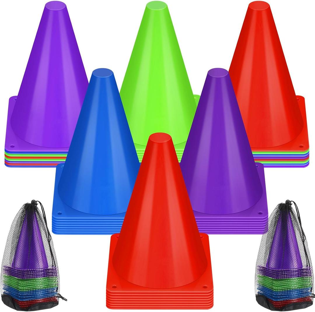 Leelosp 48 Pack 7" or 9" Plastic Traffic Cones Agility Field Marker Soccer/Safety/Sports/Training Cones for Skating Basketball Football Practice Drills Themed Party Decorations