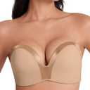 Women's Wireless Strapless Bra Push Up Lightly Padded Bandeau Bras Non-Slip Silicone Smoothing Convertible Bralette(Nude,32D)