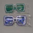 IKANOO Oversized Crystal Sunglasses for Women Square Thick Frame Bling Rhinestone Sparkling Glasses (Blue+Green)